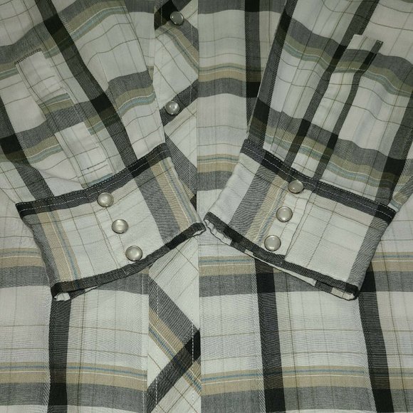 VTG Uniform Code Men's Size L/XL Pearl Snap Western Shirt Gray Khaki Plaid - Picture 8 of 8